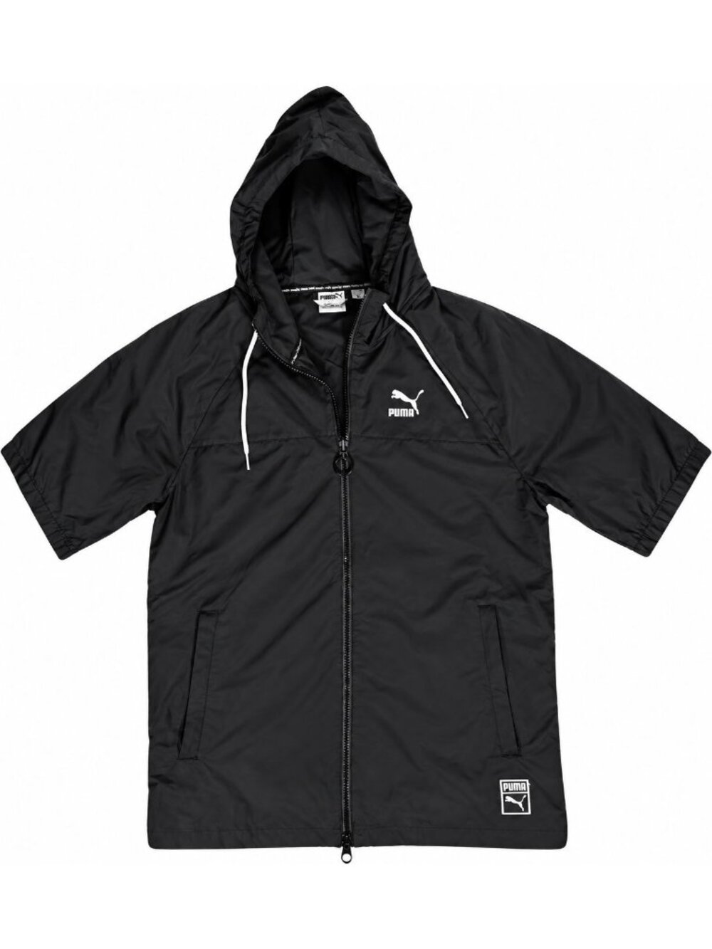 Puma Mens Black Short Sleeve Hooded Windbreaker Jacket With Front & Back Logo Fu